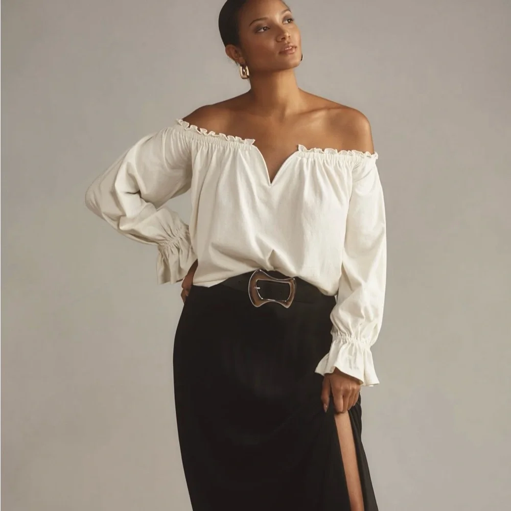 NWT Anthropologie Cream Off-Shoulder Swing Blouse - Picture 7 of 11
